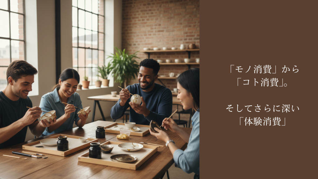 日本に観光に来た外国人が金継ぎを体験している画像